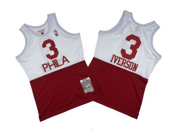 The Sixers' No. 3 white and red matched the 2003-04 Mitchell throwback hole-hole jersey - Allen. Iversen
