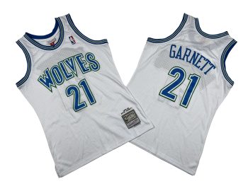 Timberwolves # 21 white 95-96 Mitchell throwback jersey - Kevin. Garnett