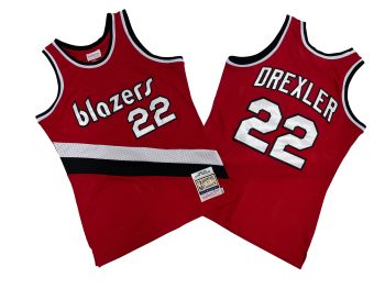 Trail Blazers No. 22 red 83-84 Mitchell throwback jersey Clyde... Drexler