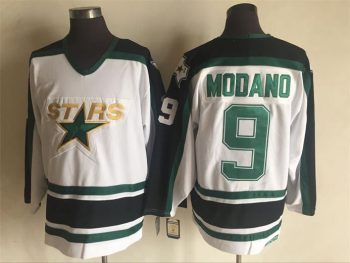Vintage Dallas Stars #9 Mike Modano Stitched White & Green Hockey Jersey Throwback Edition