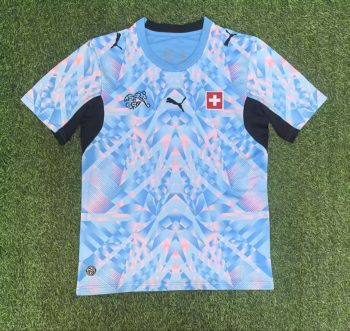2026 Switzerland Light Blue with Pink Geometric Pattern World Cup soccer jersey customize any name any number