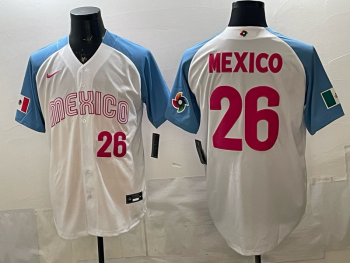 2026 World Cup Baseball Mexico #26 Mexico White & Light Blue stitched jersey