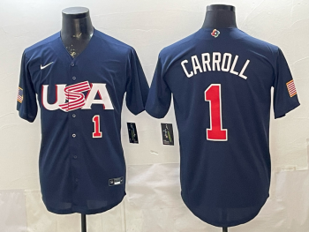 2026 World Cup Baseball USA #1 Carroll Navy stitched jersey