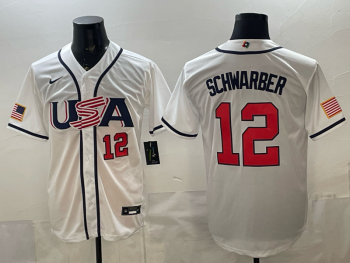 2026 World Cup Baseball USA #12 Schwarber White stitched jersey
