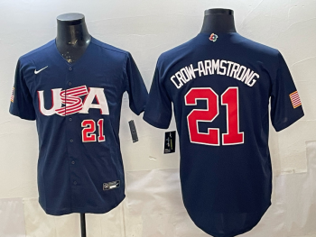 2026 World Cup Baseball USA #21 Crow-Armstrong Navy stitched jersey (2)