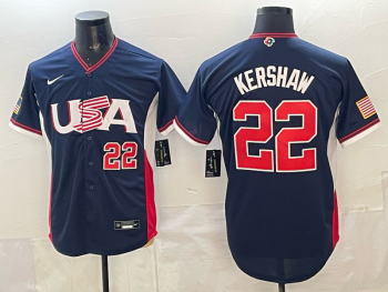 2026 World Cup Baseball USA #22 Kershaw Navy stitched jersey