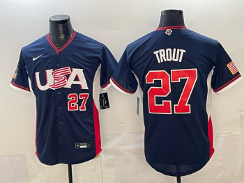 2026 World Cup Baseball USA #27 Trout Navy stitched jersey