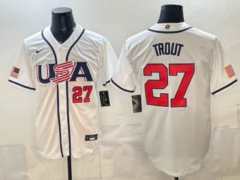 2026 World Cup Baseball USA #27 Trout White stitched jersey