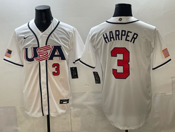 2026 World Cup Baseball USA #3 Harper White stitched jersey