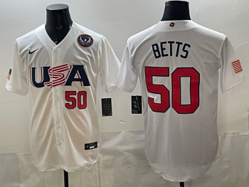 2026 World Cup Baseball USA #50 Betts White stitched jersey