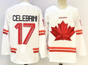 Canada #17 Celebrini White stitched hockey jersey