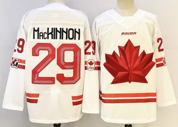 Canada #29 MacKinnon White stitched hockey jersey