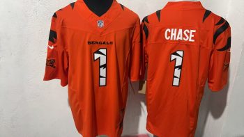 Cincinnati Bengals #1 Ja'Marr Chase Orange Tiger Stripe Stitched Jersey
