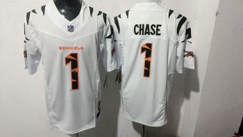 Cincinnati Bengals #1 Ja'Marr Chase White Tiger Stripe Stitched Jersey