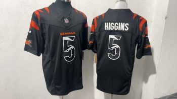 Cincinnati Bengals #5 Tee Higgins Black Tiger Stripe Stitched Jersey