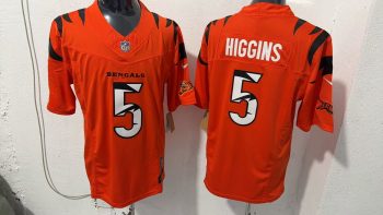 Cincinnati Bengals #5 Tee Higgins Orange Tiger Stripe Stitched Jersey