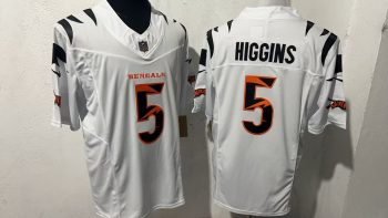 Cincinnati Bengals #5 Tee Higgins White Tiger Stripe Stitched Jersey