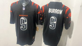 Cincinnati Bengals #9 Joe Burrow Black Tiger Stripe Stitched Jersey