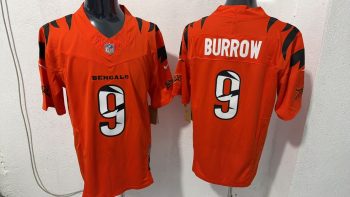 Cincinnati Bengals #9 Joe Burrow Orange Tiger Stripe Stitched Jersey
