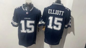 Dallas Cowboys 15 Ezekiel Elliott Navy Blue Stitched Jersey (2)
