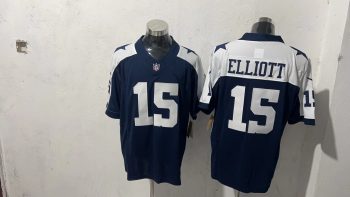 Dallas Cowboys 15 Ezekiel Elliott Navy Blue & White Stitched Jersey