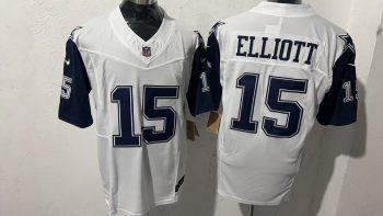 Dallas Cowboys 15 Ezekiel Elliott White & Navy Blue Stitched Jersey