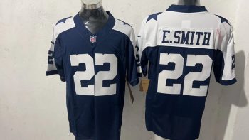 Dallas Cowboys 22 Emmitt Smith Navy Blue & White Stitched Jersey