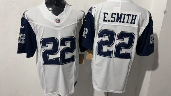 Dallas Cowboys 22 Emmitt Smith White & Navy Blue Stitched Jersey
