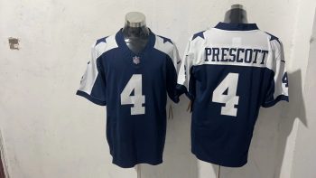 Dallas Cowboys 4 Dak Prescott Navy Blue & White Stitched Jersey