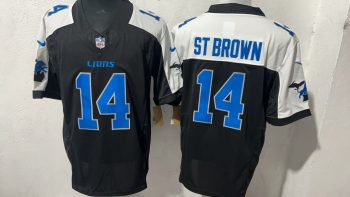 Detroit Lions #14 St Brown BlackWhite Stitched Jersey
