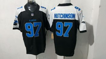 Detroit Lions #97 Hutchinson BlackWhite Stitched Jersey