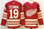 Detroit Red Wings #19 Yzerman Red stitched hockey jersey