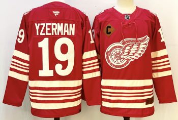 Detroit Red Wings #19 Yzerman Red stitched hockey jersey