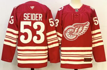 Detroit Red Wings #53 Seider Red stitched hockey jersey