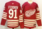 Detroit Red Wings #91 Fedorov Red stitched hockey jersey