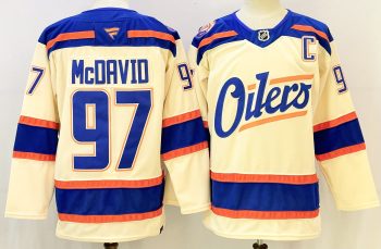 Edmonton Oilers #97 McDavid Cream stitched hockey jersey