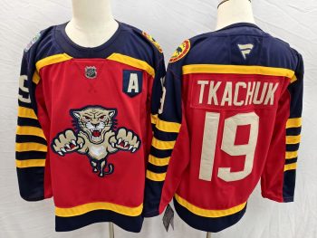 Florida Panthers #19 Tkachuk Red & Navy Blue stitched hockey jersey