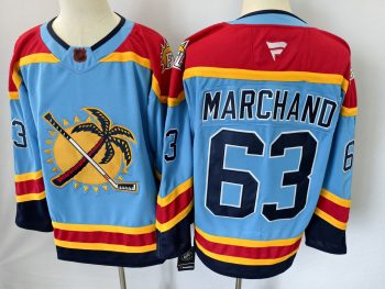 Florida Panthers #63 Marchand Light Blue stitched hockey jersey