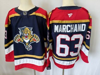 Florida Panthers #63 Marchand Navy Blue & Red stitched hockey jersey