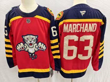 Florida Panthers #63 Marchand Red & Navy stitched hockey jersey