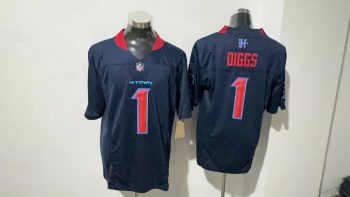 Houston Texans 1 Stefon Diggs Navy Blue H-Town Stitched Jersey
