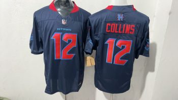 Houston Texans 12 Nico Collins Navy Blue H-Town Stitched Jersey