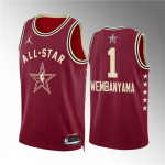 Men’s 2024 All-Star #1 Victor Wembanyama Crimson Stitched Basketball Jersey