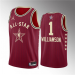 Men’s 2024 All-Star #1 Zion Williamson Crimson Stitched Basketball Jersey