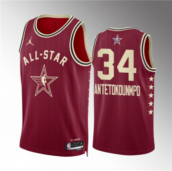 Men's 2024 All-Star #34 Giannis Antetokounmpo Crimson Stitched Basketball
