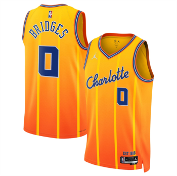 Men's Charlotte Hornets #0 Miles Bridges Orange 2025-26 City Edition Stitched
