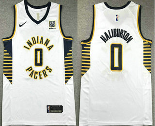 Men's Indiana Pacers #0 Tyrese Haliburton White Association Edition Sponsor