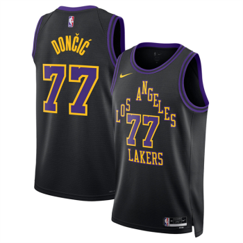 Men's Los Angeles Lakers #77 Luka Doncic Black 2025-26 City Edition Stitched