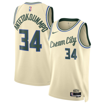 Men's Milwaukee Bucks #34 Giannis Antetokounmpo Cream 2025-26 City Edition