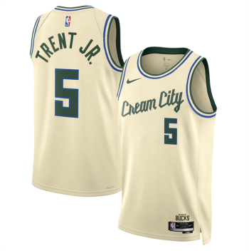 Men's Milwaukee Bucks #5 Gary Trent Jr. Cream 2025-26 City Edition Stitched